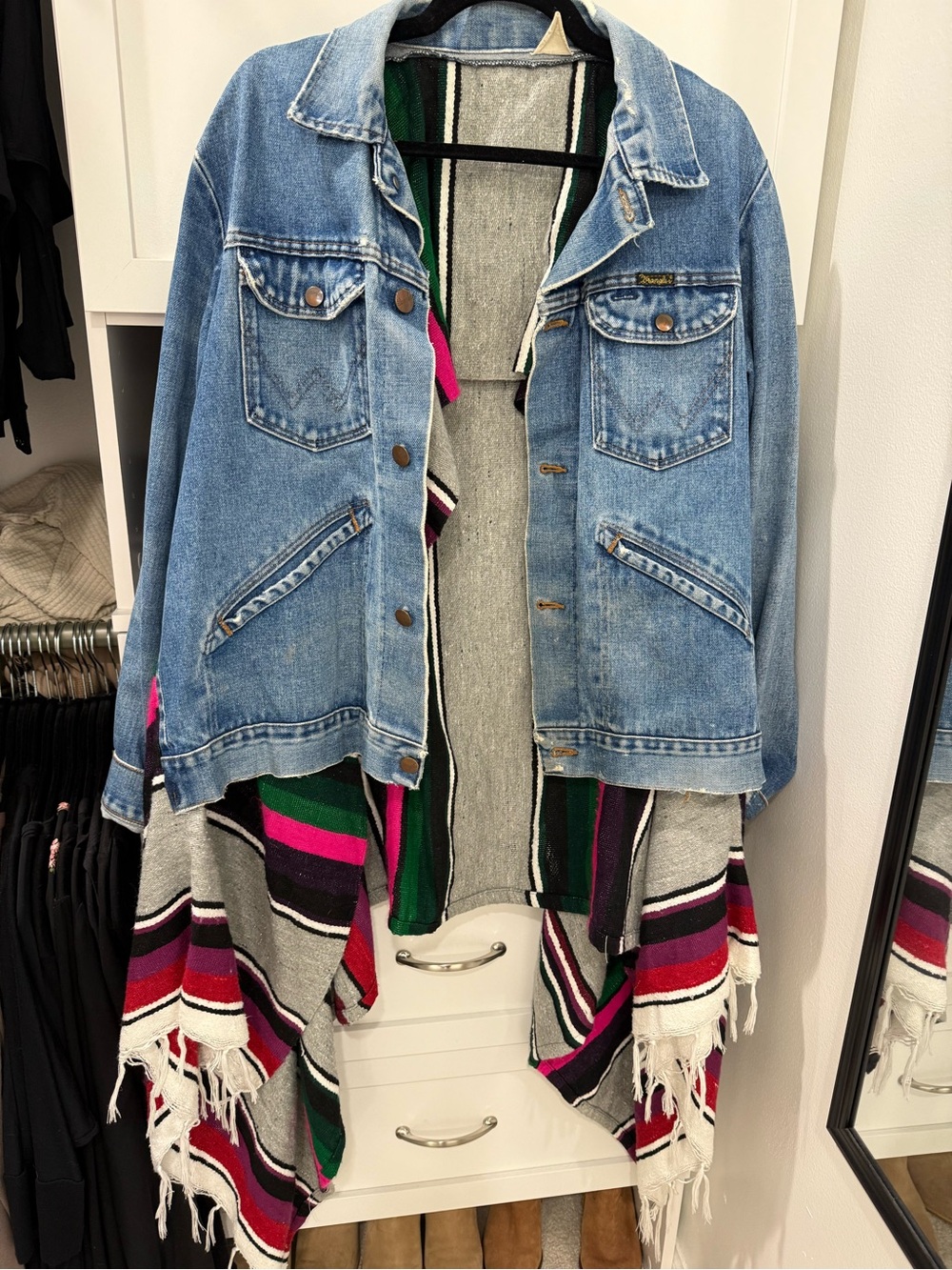 Denim Trucker Jacket with Multicolor Blanket Lining